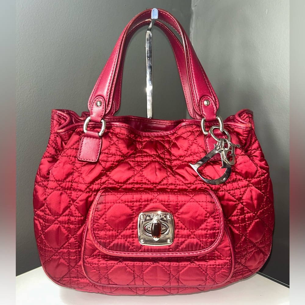 Christian Dior Red Nylon Cannage Charming Lock Shoulder Bag w/ COA